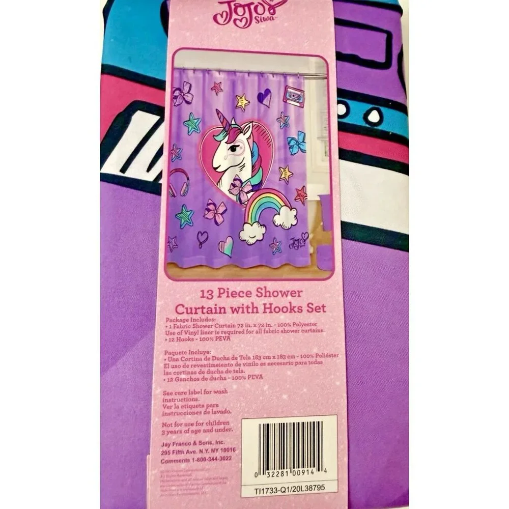 Unicorn Rainbow Fabric Shower Curtain 13 Piece Set With Hooks 72 X 72 Inches NEW
